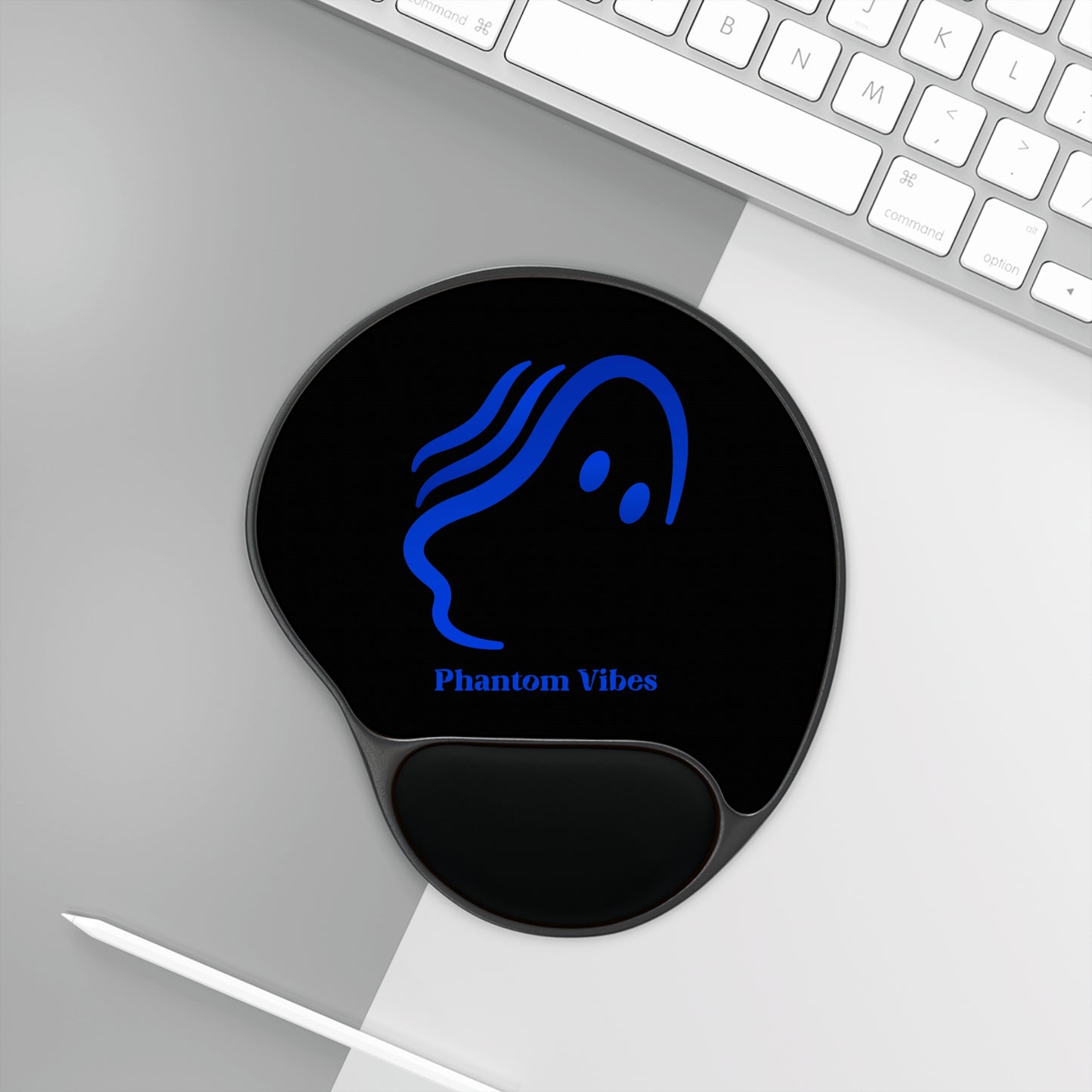 Phantom Vibes Light Blue Logo Mouse Pad with Wrist Rest - Ergonomic Desk Accessory for Comfort and Style