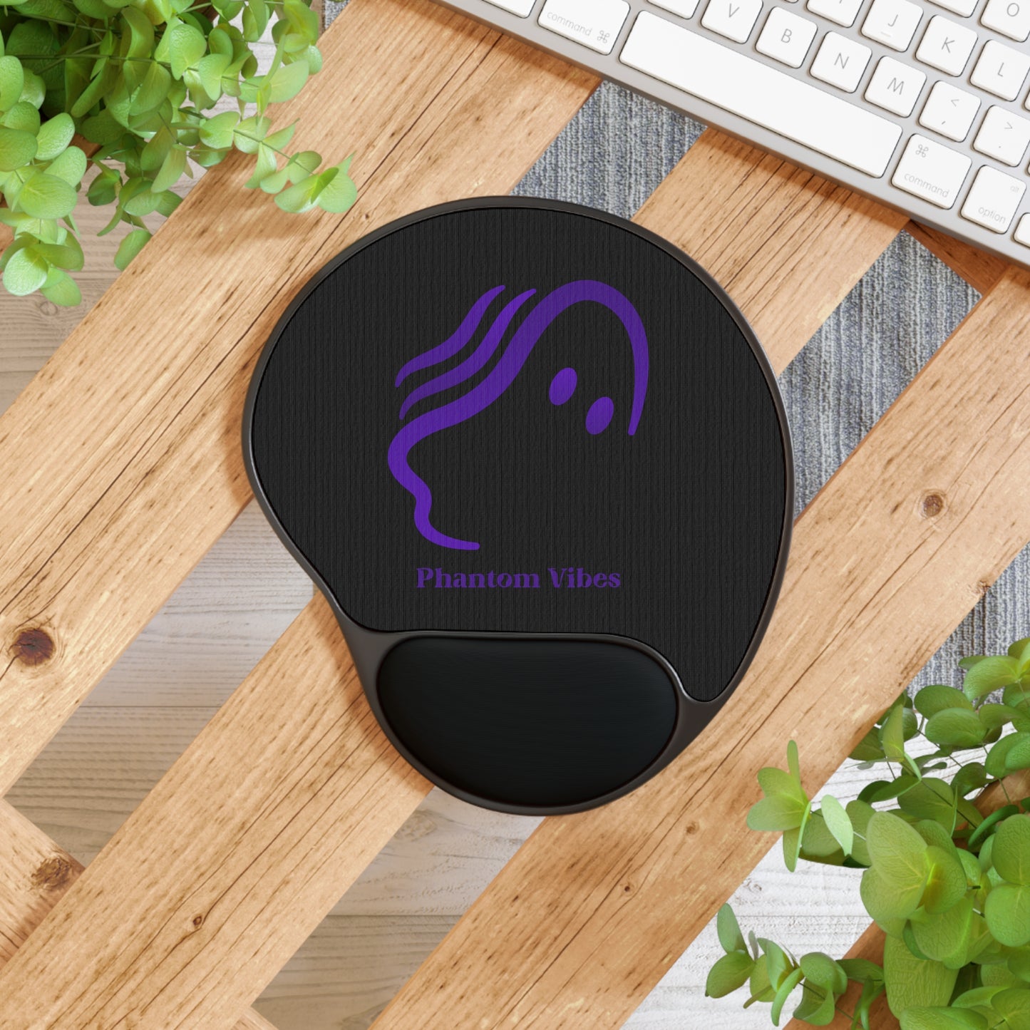 Phantom Vibes Purple Logo Mouse Pad with Wrist Rest - Ergonomic Desk Accessory for Comfort and Style