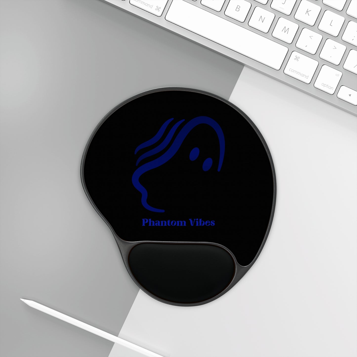 Phantom Vibes Navy Logo Mouse Pad with Wrist Rest - Ergonomic Desk Accessory for Comfort and Style