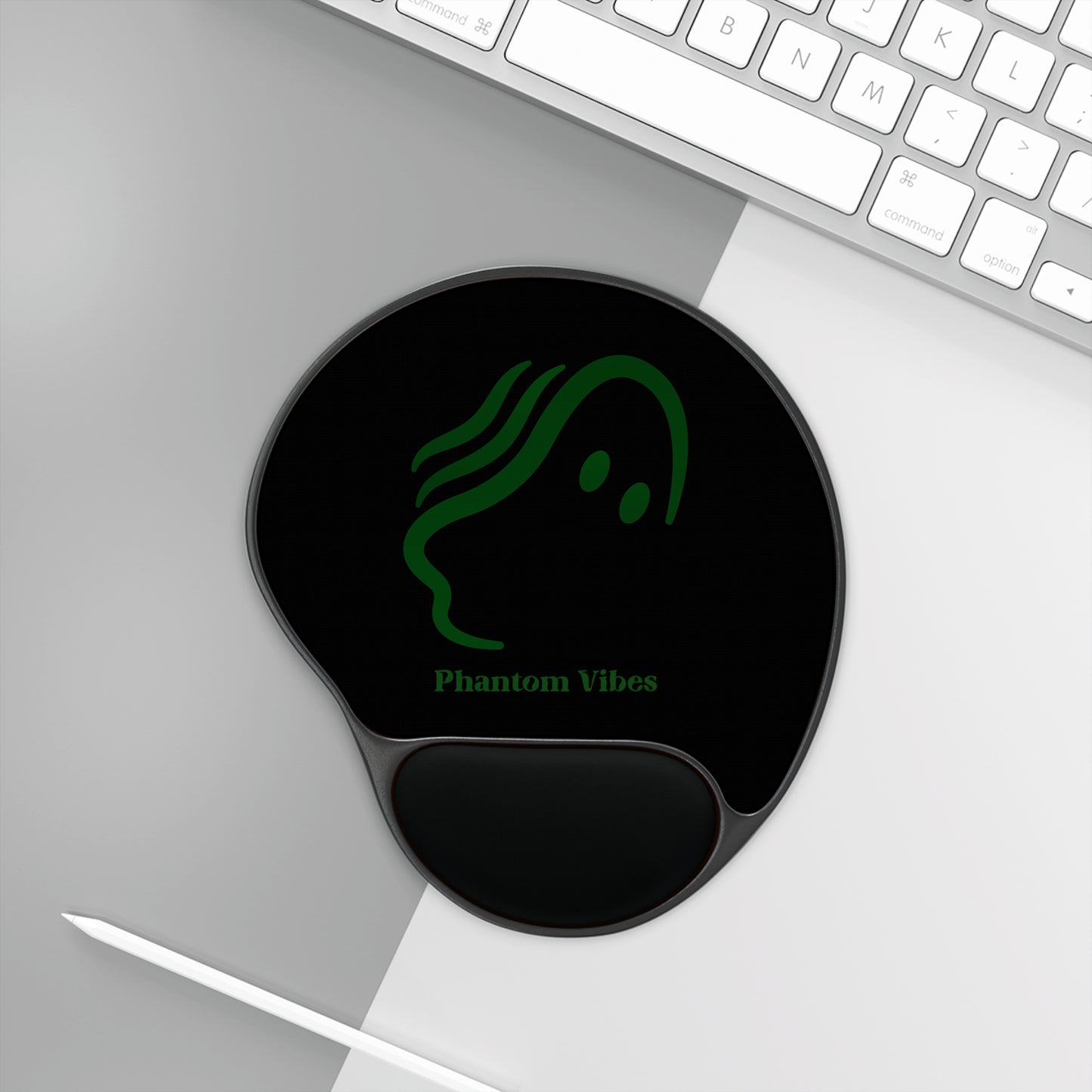 Phantom Vibes Green Logo Mouse Pad with Wrist Rest - Ergonomic Desk Accessory for Comfort and Style