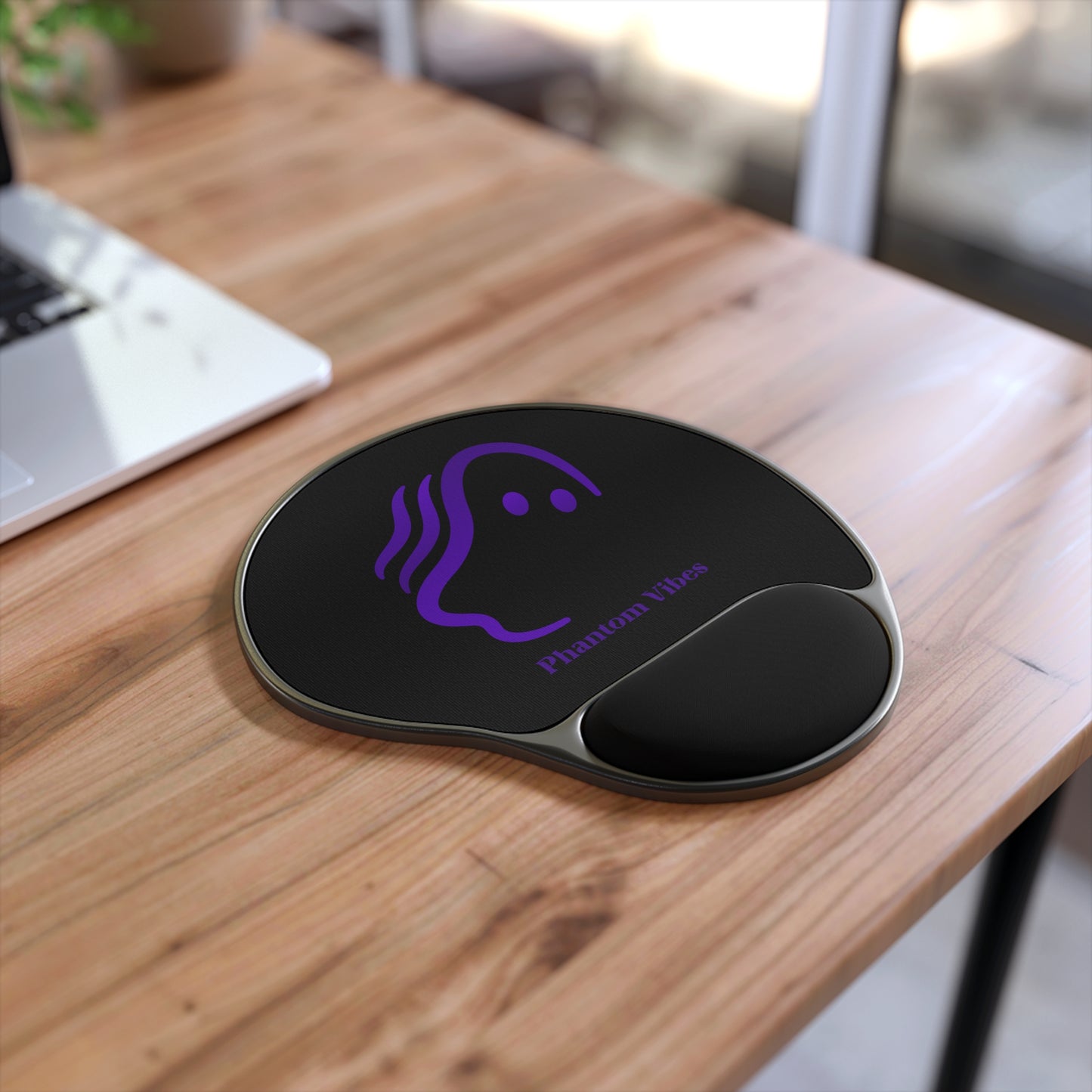 Phantom Vibes Purple Logo Mouse Pad with Wrist Rest - Ergonomic Desk Accessory for Comfort and Style