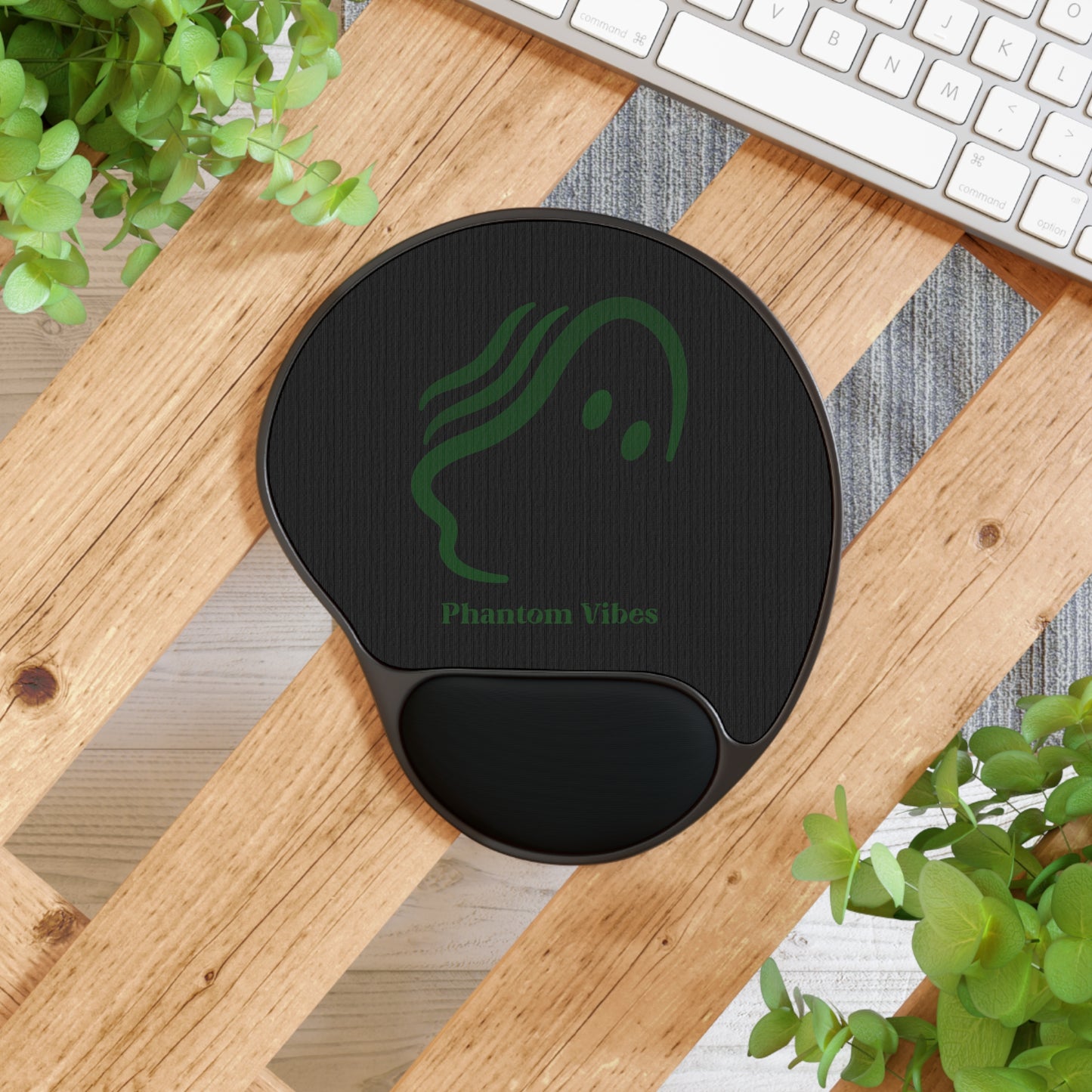 Phantom Vibes Green Logo Mouse Pad with Wrist Rest - Ergonomic Desk Accessory for Comfort and Style