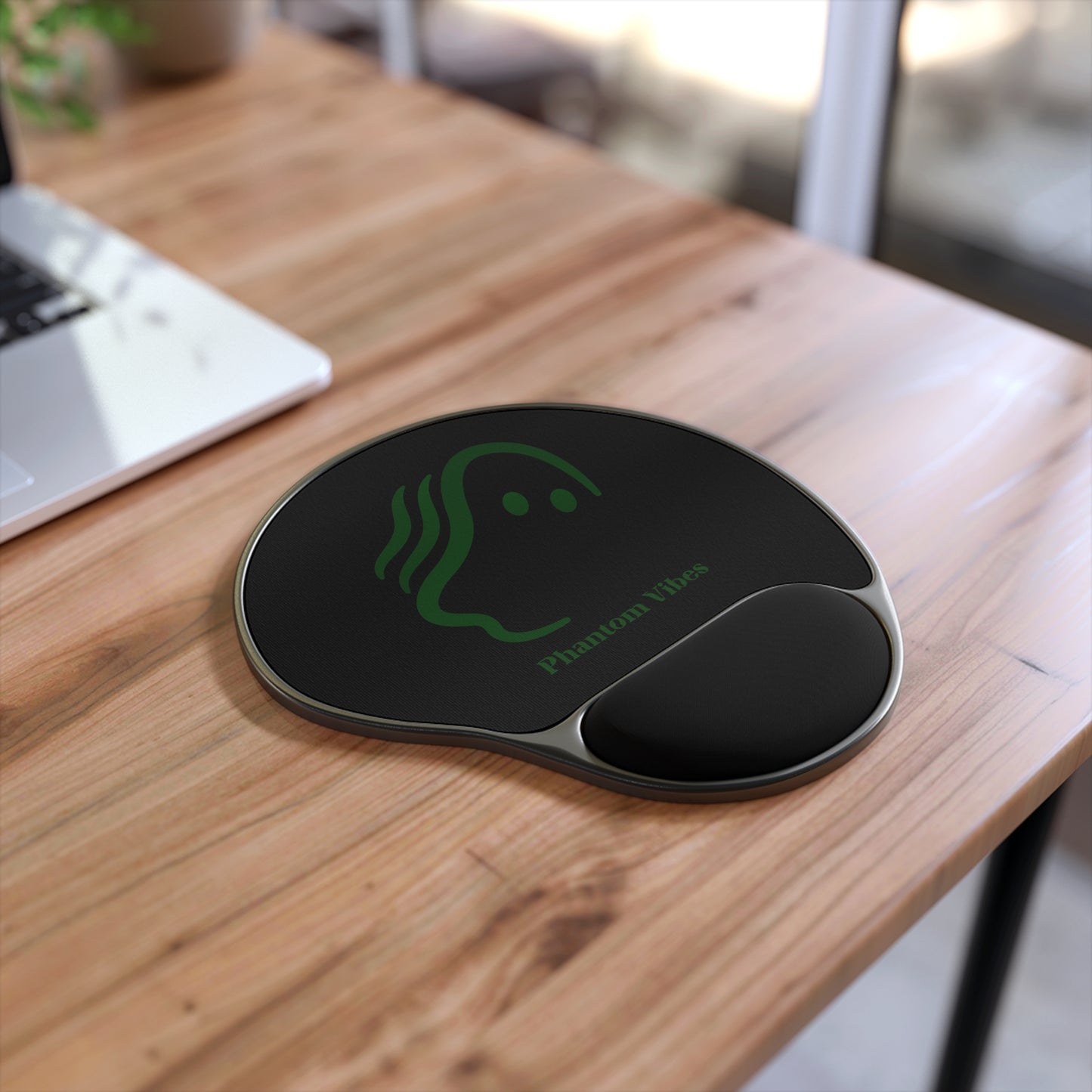 Phantom Vibes Green Logo Mouse Pad with Wrist Rest - Ergonomic Desk Accessory for Comfort and Style