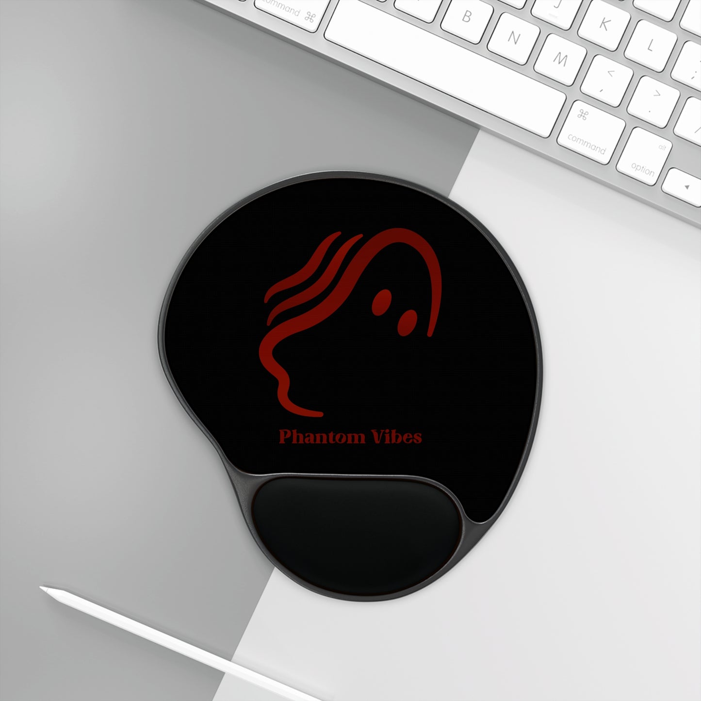 Phantom Vibes Light Red Logo Mouse Pad with Wrist Rest - Ergonomic Desk Accessory for Comfort and Style