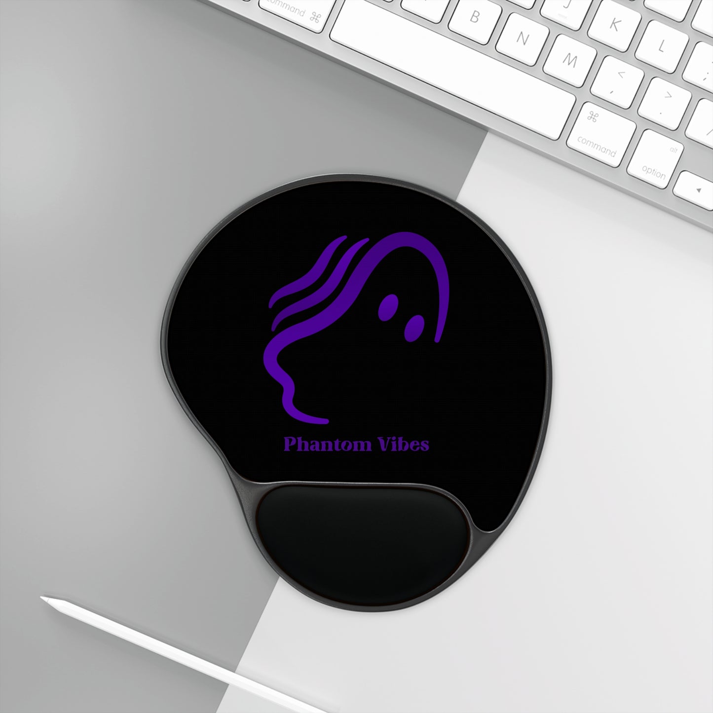 Phantom Vibes Purple Logo Mouse Pad with Wrist Rest - Ergonomic Desk Accessory for Comfort and Style