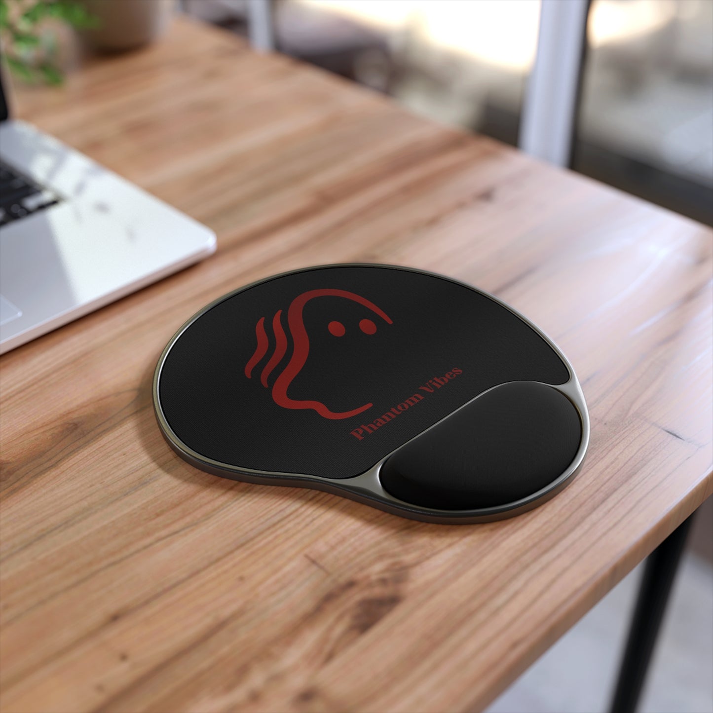 Phantom Vibes Light Red Logo Mouse Pad with Wrist Rest - Ergonomic Desk Accessory for Comfort and Style