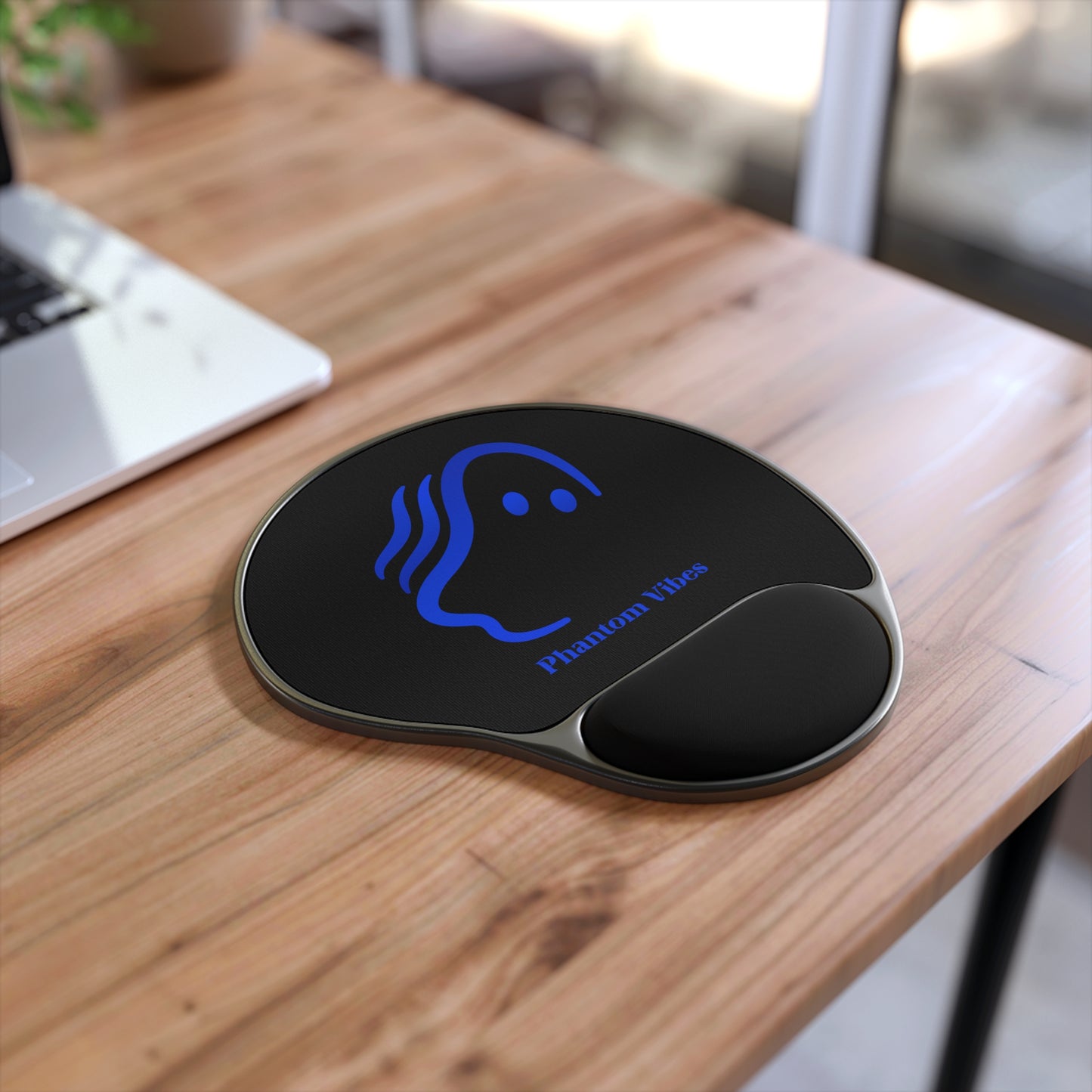 Phantom Vibes Light Blue Logo Mouse Pad with Wrist Rest - Ergonomic Desk Accessory for Comfort and Style