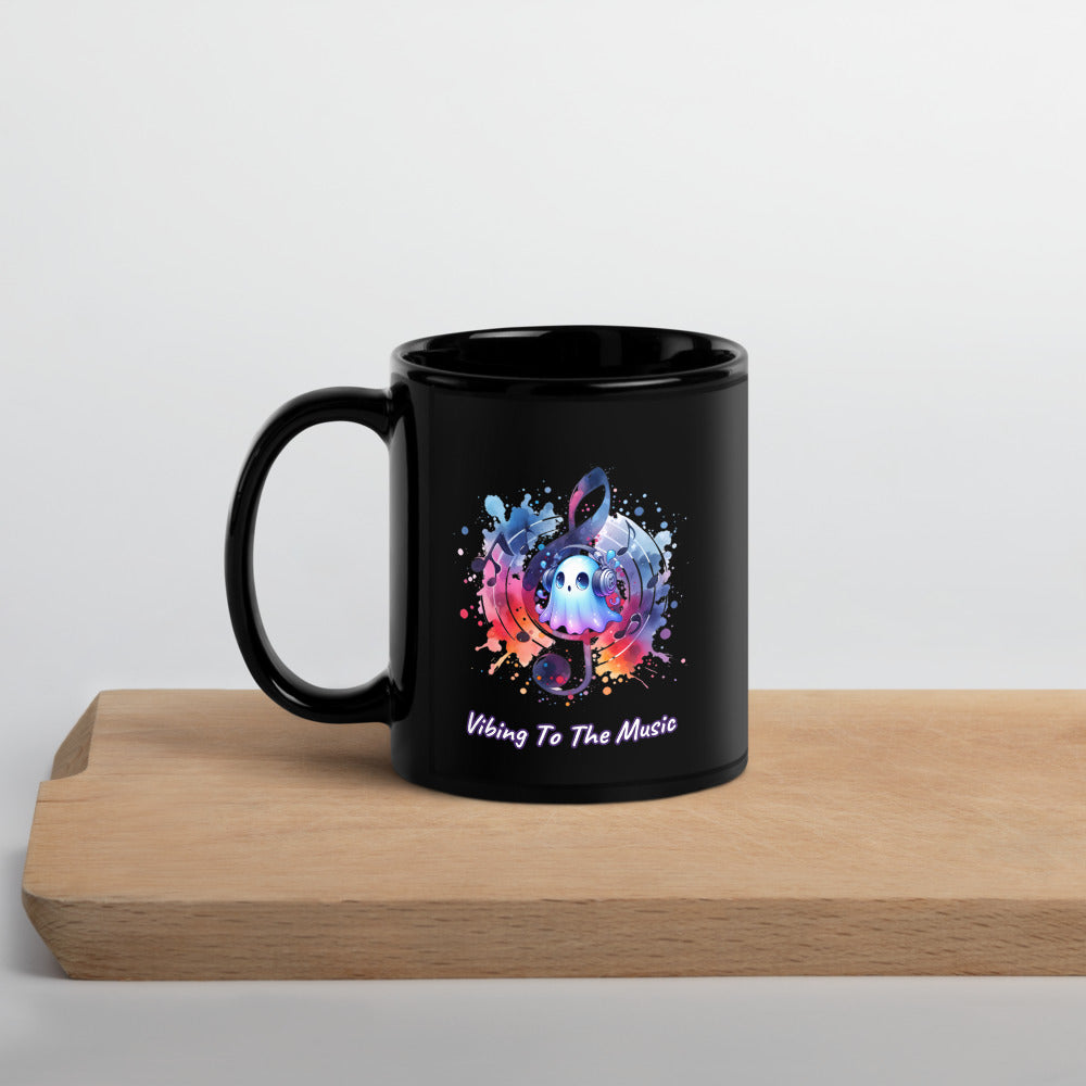 Vibing To The Music | Black Glossy Mug