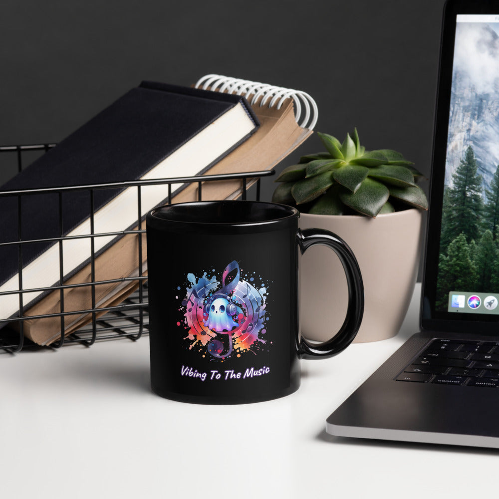 Vibing To The Music | Black Glossy Mug