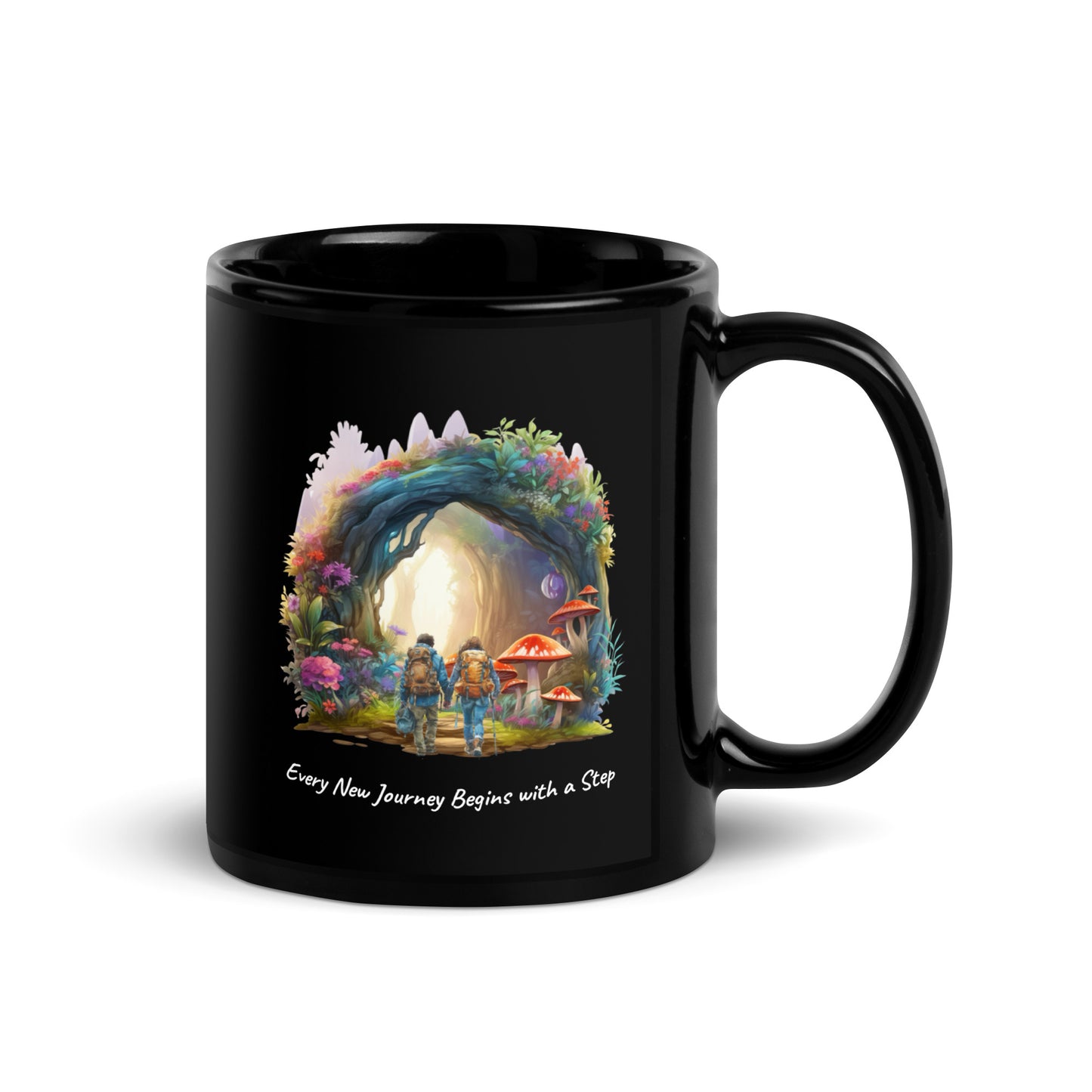 Begins With A Step | Black Glossy Mug