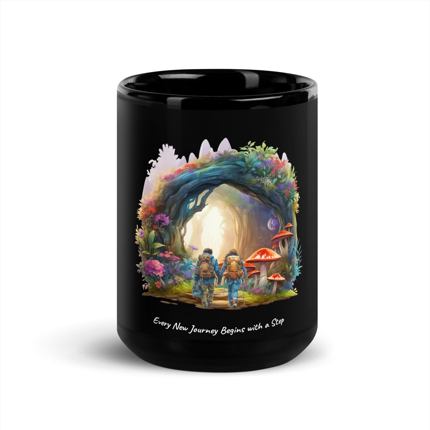 Begins With A Step | Black Glossy Mug