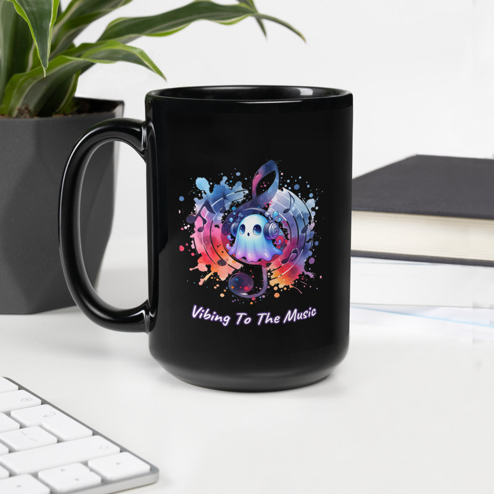 Vibing To The Music | Black Glossy Mug