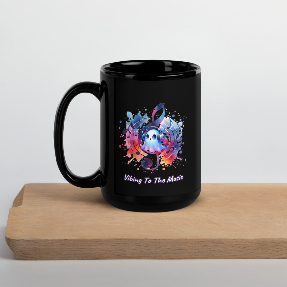 Vibing To The Music | Black Glossy Mug