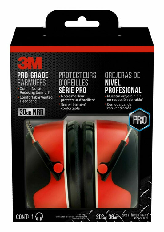 3M Pro-Grade Earmuff, Noise Reduction Rating (NRR) 30 dB, Lightweight & Adjustable Ear Muffs, Reduce Pressure Points For All-Day Comfort, Steel Wire Headband With Rubber Overmold Design (90565-4DC-PS)
